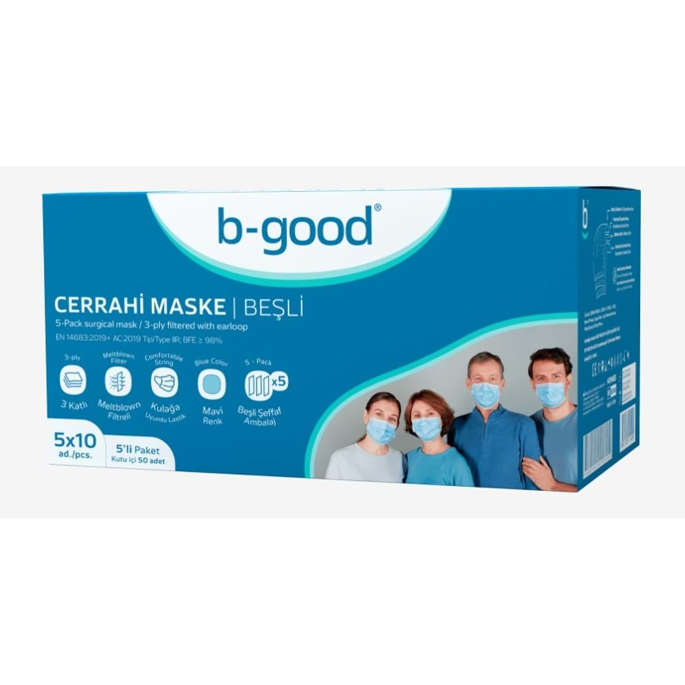 B-Good Cerrahi Maske 5 Li Paket 50 Li