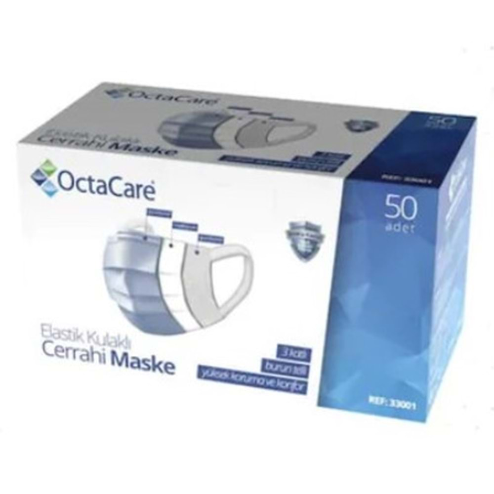 Octacare Elastık Kulaklı Cerrahı Maske 50 Lı Dökme