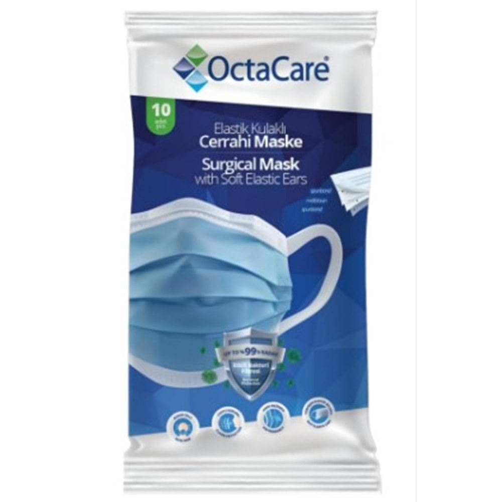 Octacare Elastık Kulaklı Cerrahı Maske 10 Lu