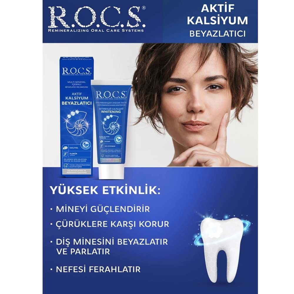 Rocs Diş Macunu Aktif Kalsiyum 75 mL / 94gr