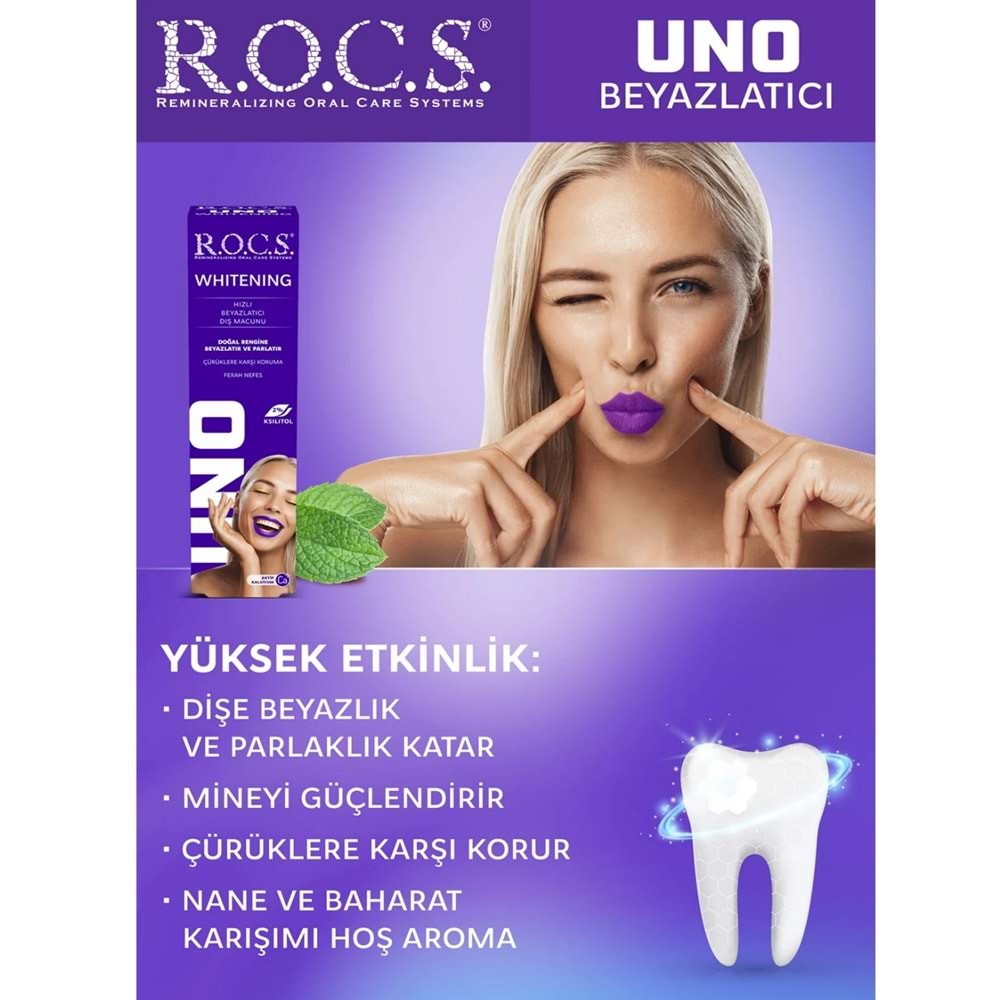 Rocs Uno Beyazlatıcı Diş Macunu 60 mL / 74gr