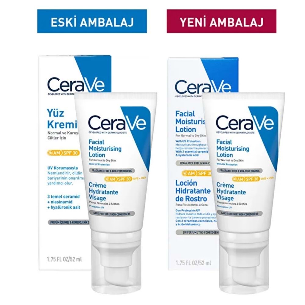 CeraVe Kuru Ciltler için Nemlendirici SPF30+ Yüz Kremi 52 mL