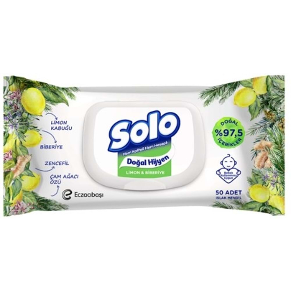 Solo Islak Mendil 50Lı Limon-Biberiye