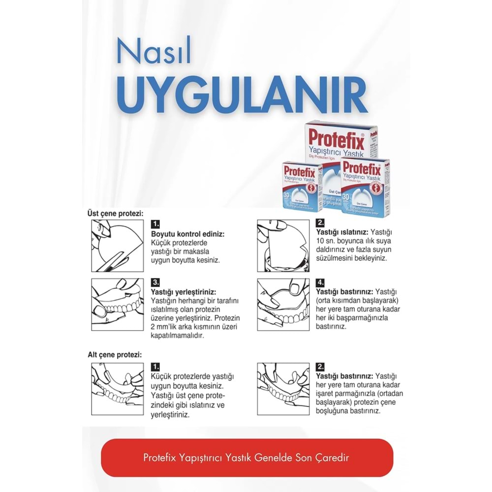 Protefix Diş Protezleri için Üst Çene Yapıştırıcı Yastık 30 Adet