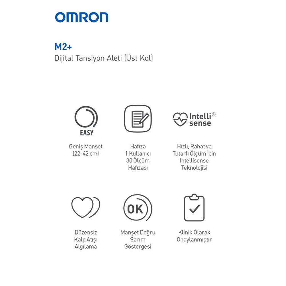 Omron M2+ Tansiyon Aleti, Geniş Manşon, 30 Ölçüm Hafıza