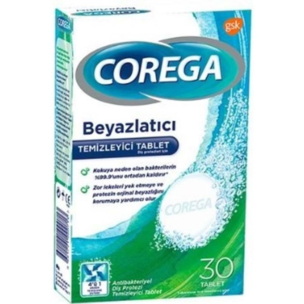 Corega Diş Protezi Temizleyici & Beyazlatıcı Tablet 30lu