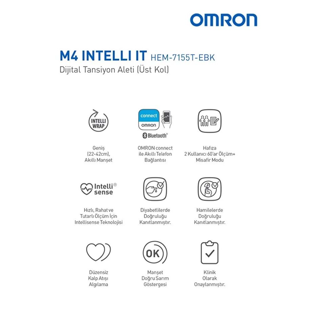 Omron M4 Intelli IT Tansiyon Aleti, Geniş Manşon, 2x 60 Ölçüm Hafıza, Omron Connect Uyumlu