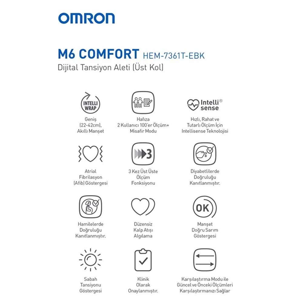 Omron M6 Comfort Tansiyon Aleti, Geniş Manşon, 2x 100 Ölçüm Hafıza