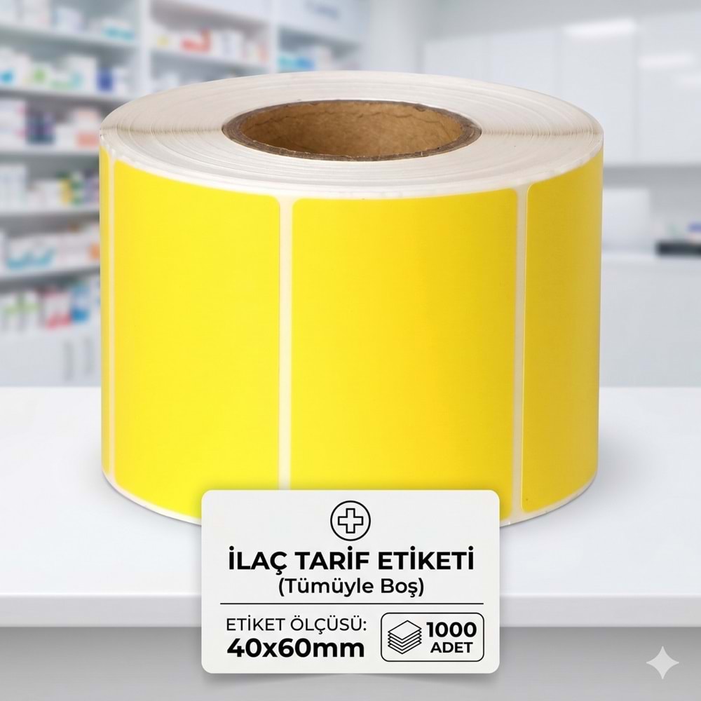 Eczane İlaç Tarif Etiketi Sarı (40x60mm / 1000 Adet)