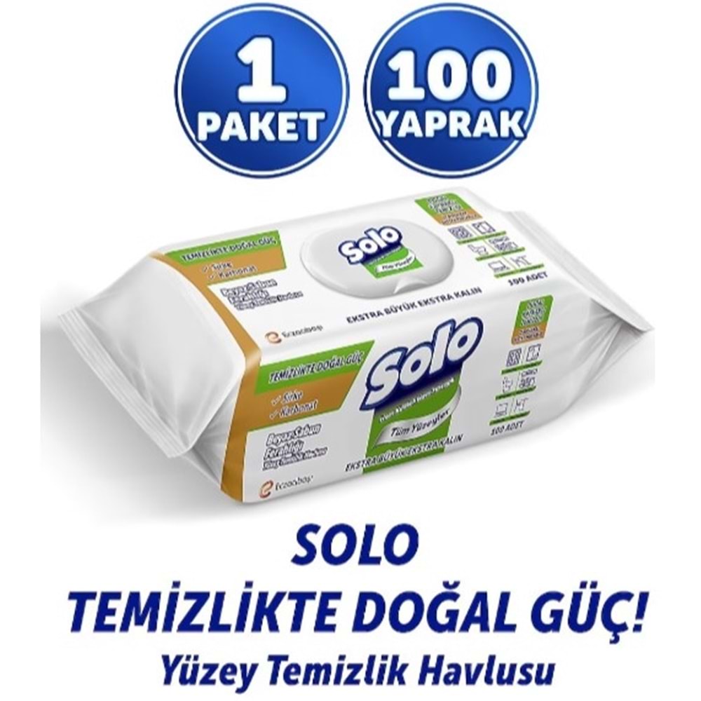 Solo Yüzey Temizlik Havlusu 100Lü Beyaz Sabun Ferahlığı