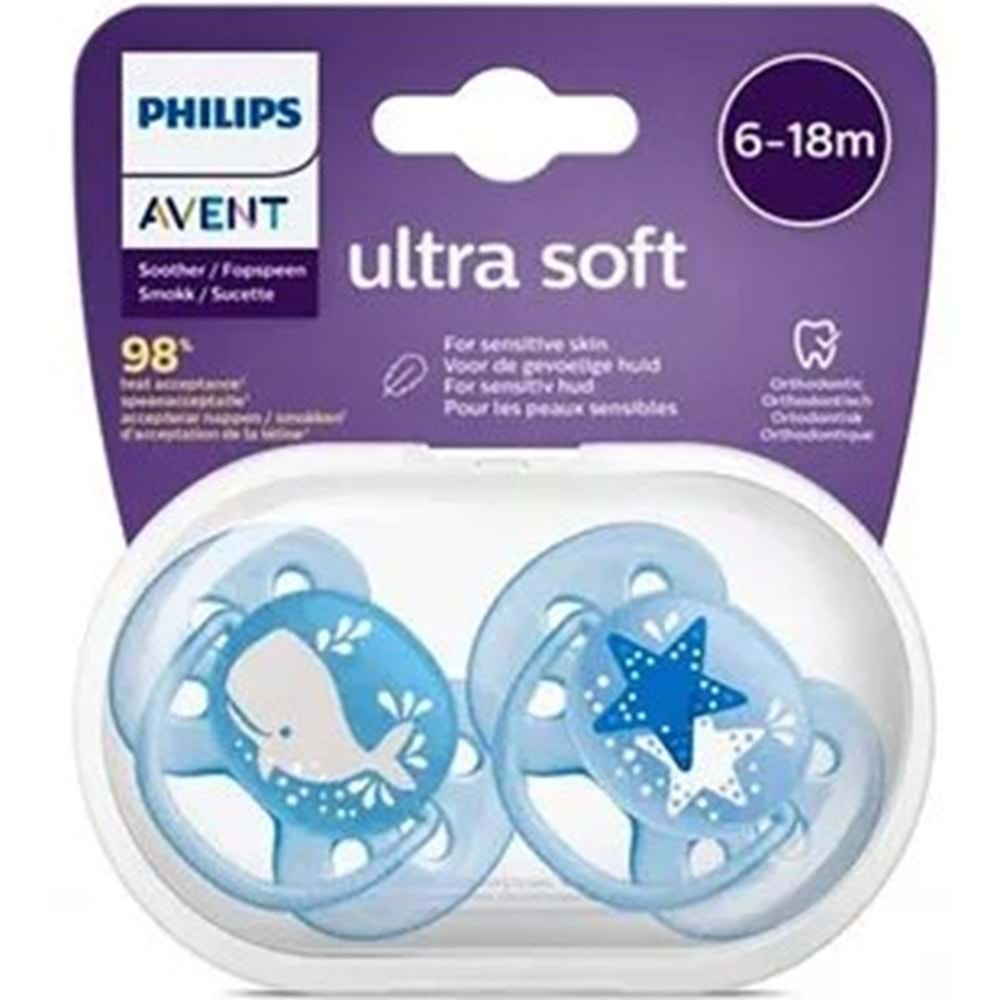 Philips Avent Ultra Soft 6-18Ay 2Lı Emzik Erkek Yıldız-Balina