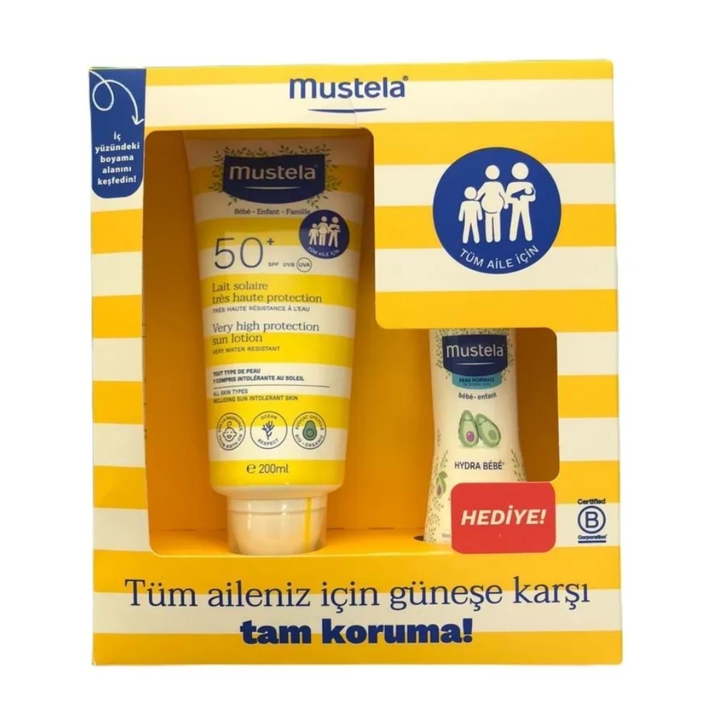 Mustela SPF50+ Güneş Losyonu 200 mL + Hydra Bebe Vücut Losyonu 100 mL Set