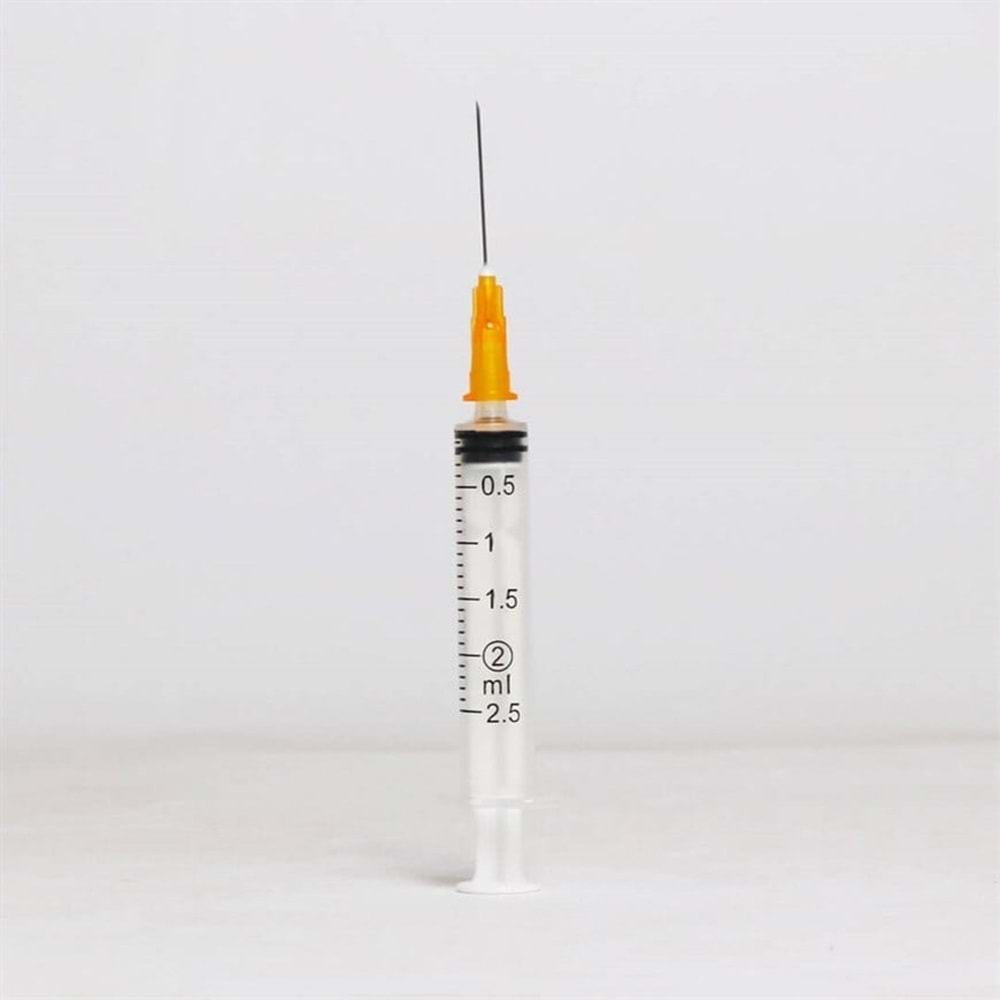 Enjektör 2ml Üç Parçalı Turuncu Aşı Tek Kullanımlık Ayset 25G