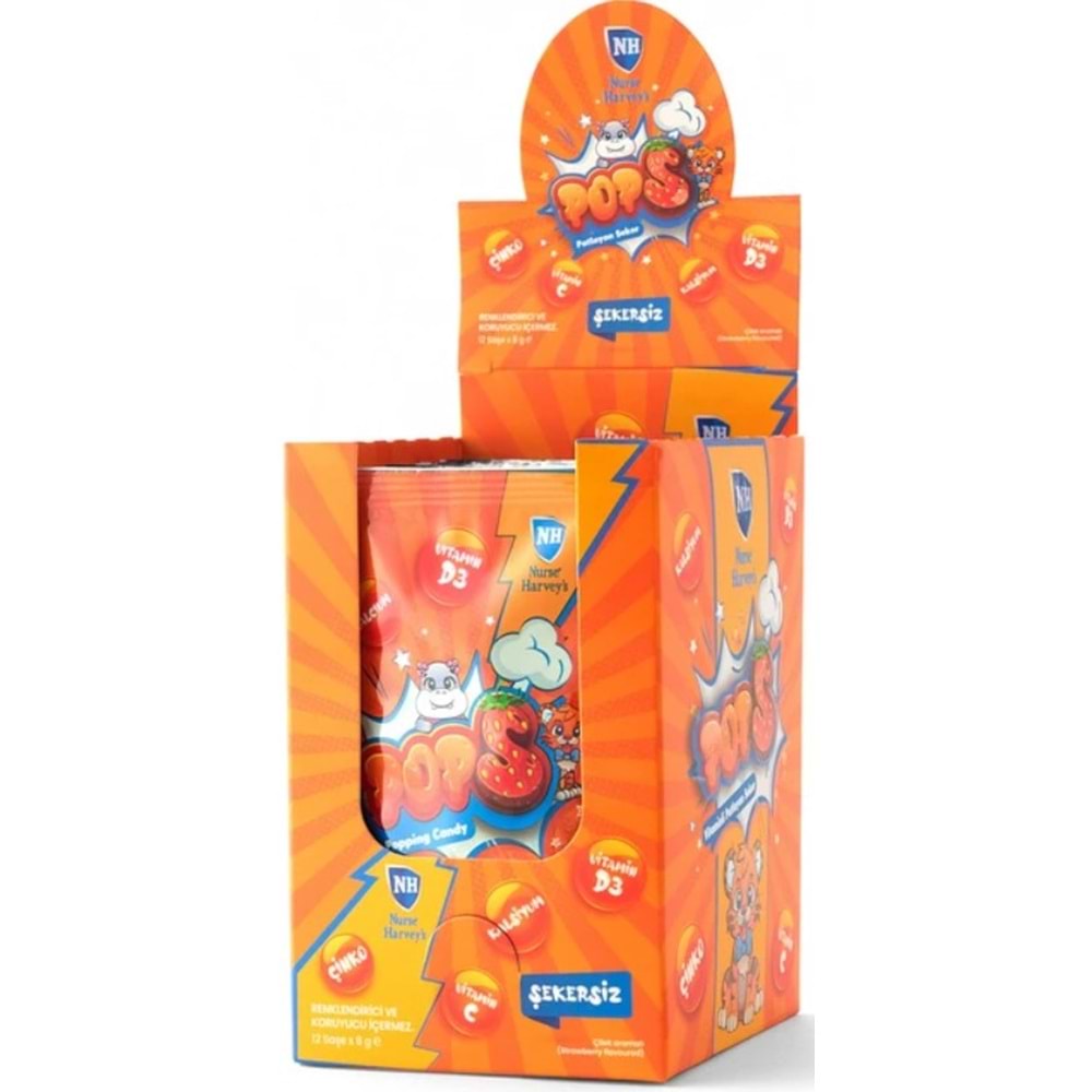 Nurse Harveys Pops Vitaminli Patlayan Şeker Çilekli 12 Şasex8g