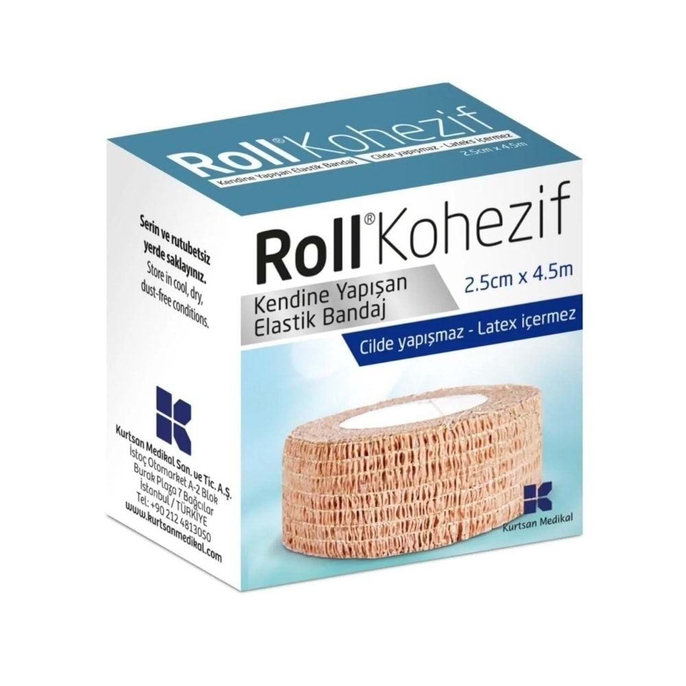 Roll Kohezif Kendine Yapışan Elastik Bandaj 2,5 cm x 4,5 m