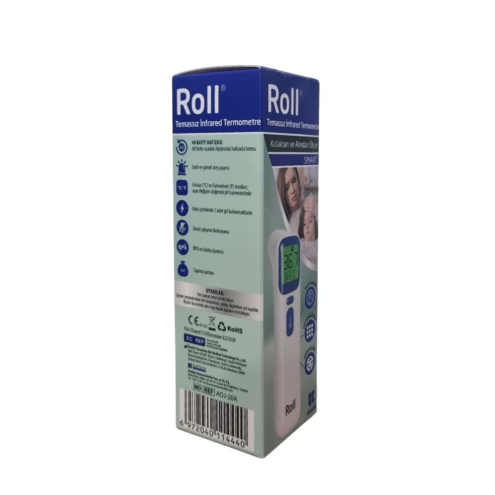 Roll Smart Temassız Kulaktan ve Alından Ateş Ölçer