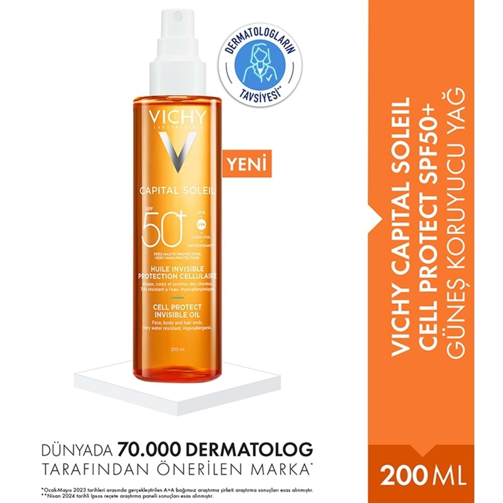 Vichy Capital Soleil Cell Protect Oil SPF50+ Yüksek Korumalı Güneş Koruyucu Yağ 200Ml