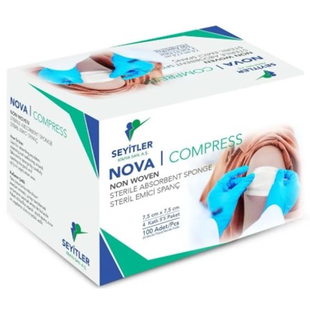 Nova Compress Steril Emici Spanç 7,5x7,5cm 100Lü (4*20)