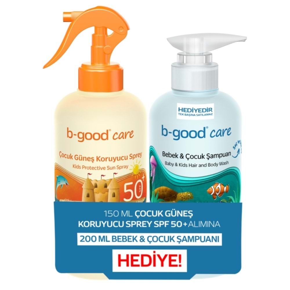 B-Good SPF50+ Çocuk Güneş Kremi Sprey 150 mL + Bebek Şampuanı 200 mL Hediyeli