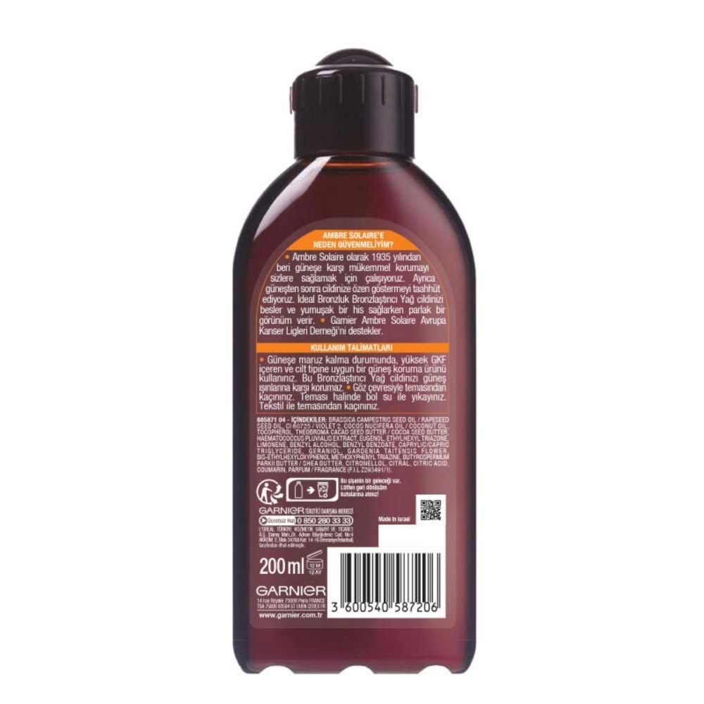 Garnier Ambre Solaire Yoğun Bronzlaştırıcı Yağ 200 mL
