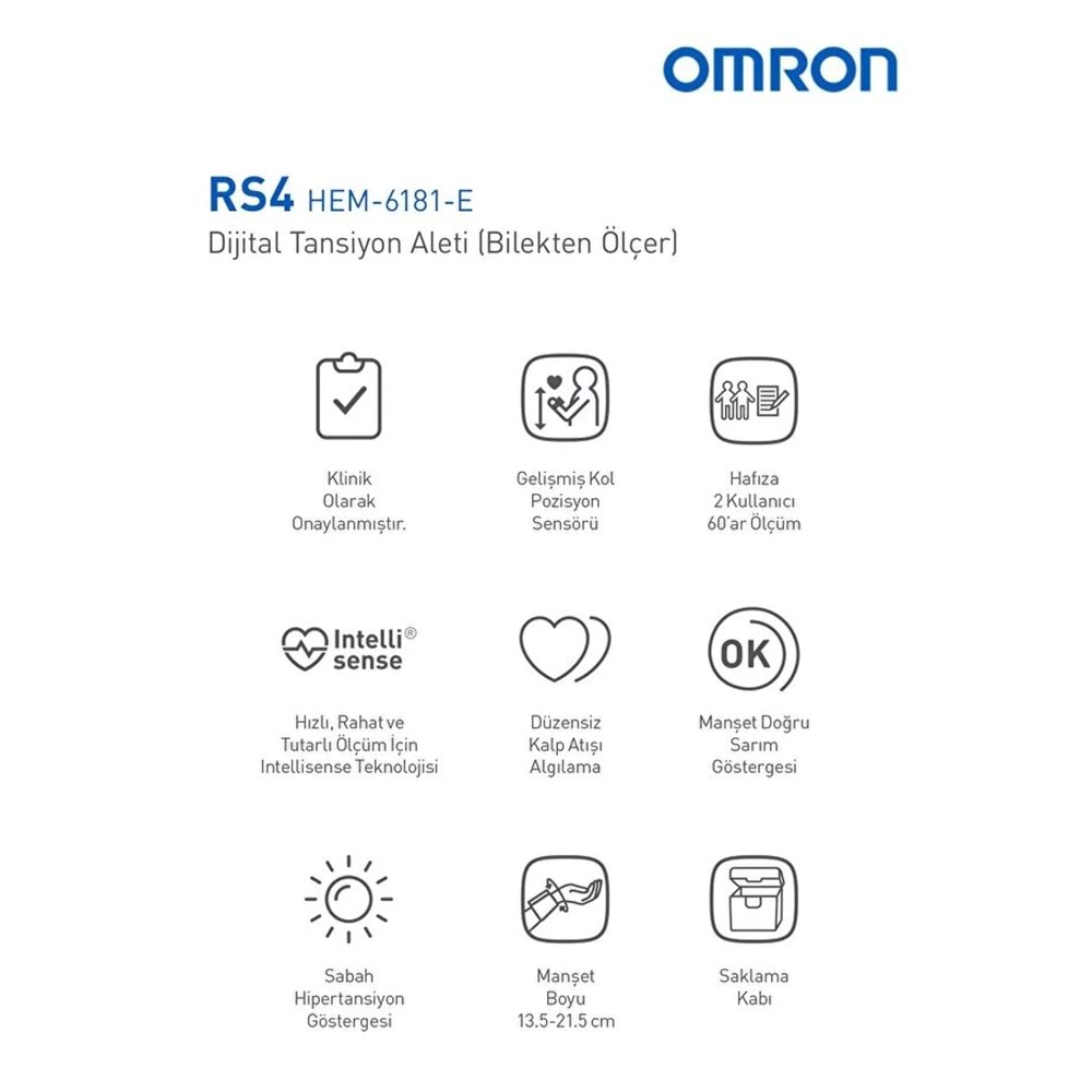 Omron RS4 Bilek Tipi Tansiyon Aleti, 60 Ölçüm Hafızalı