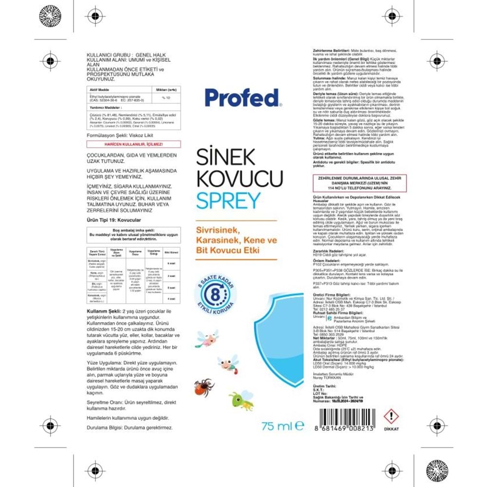Profed Doğal Sinek, Kene, Bit ve Böcek Kovucu Sprey 75 mL