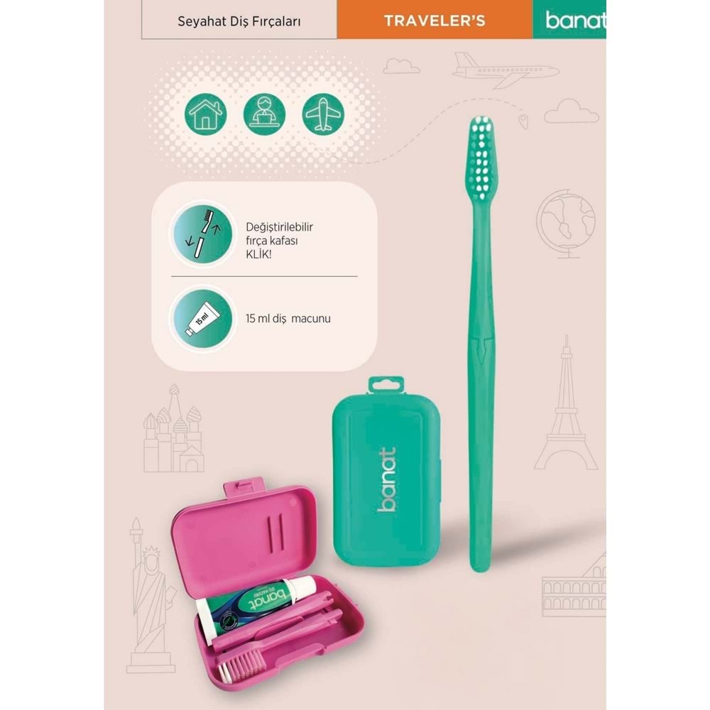 Banat Travelers Seyahat Kiti (Diş Fırçası Orta + Diş Macunu 15 mL )
