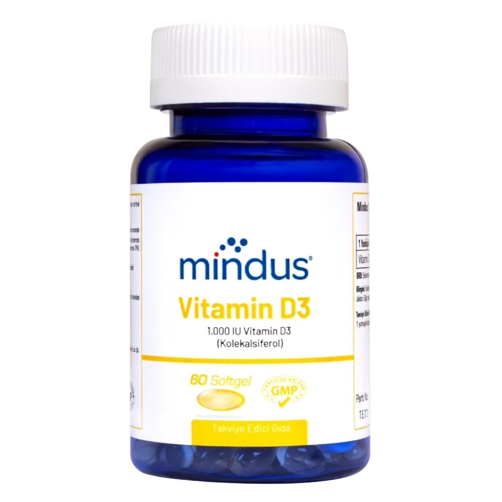 Mindus Vitamin D3 1000 IU Takviye Edici Gıda 60 Softgel