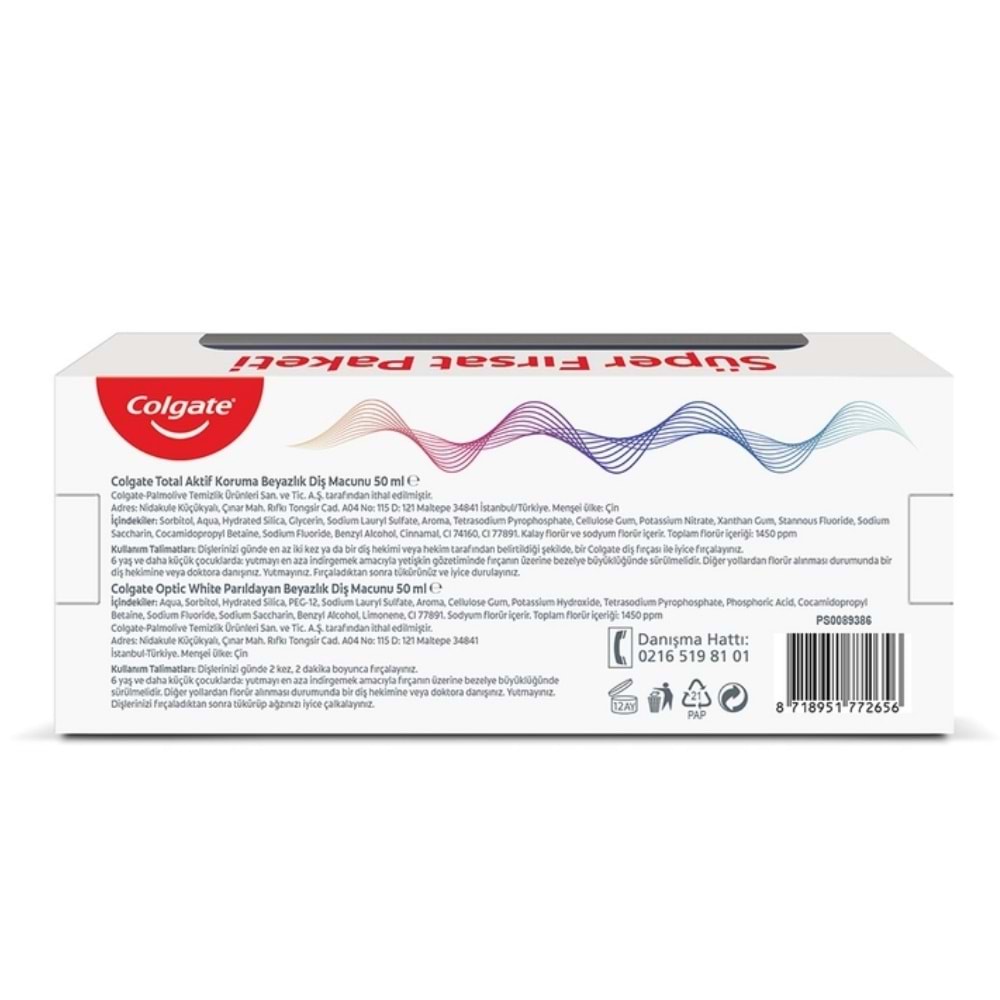 Colgate Total Aktif Koruma 50 mL + Optic White Diş Macunu 50 mL 2li Set