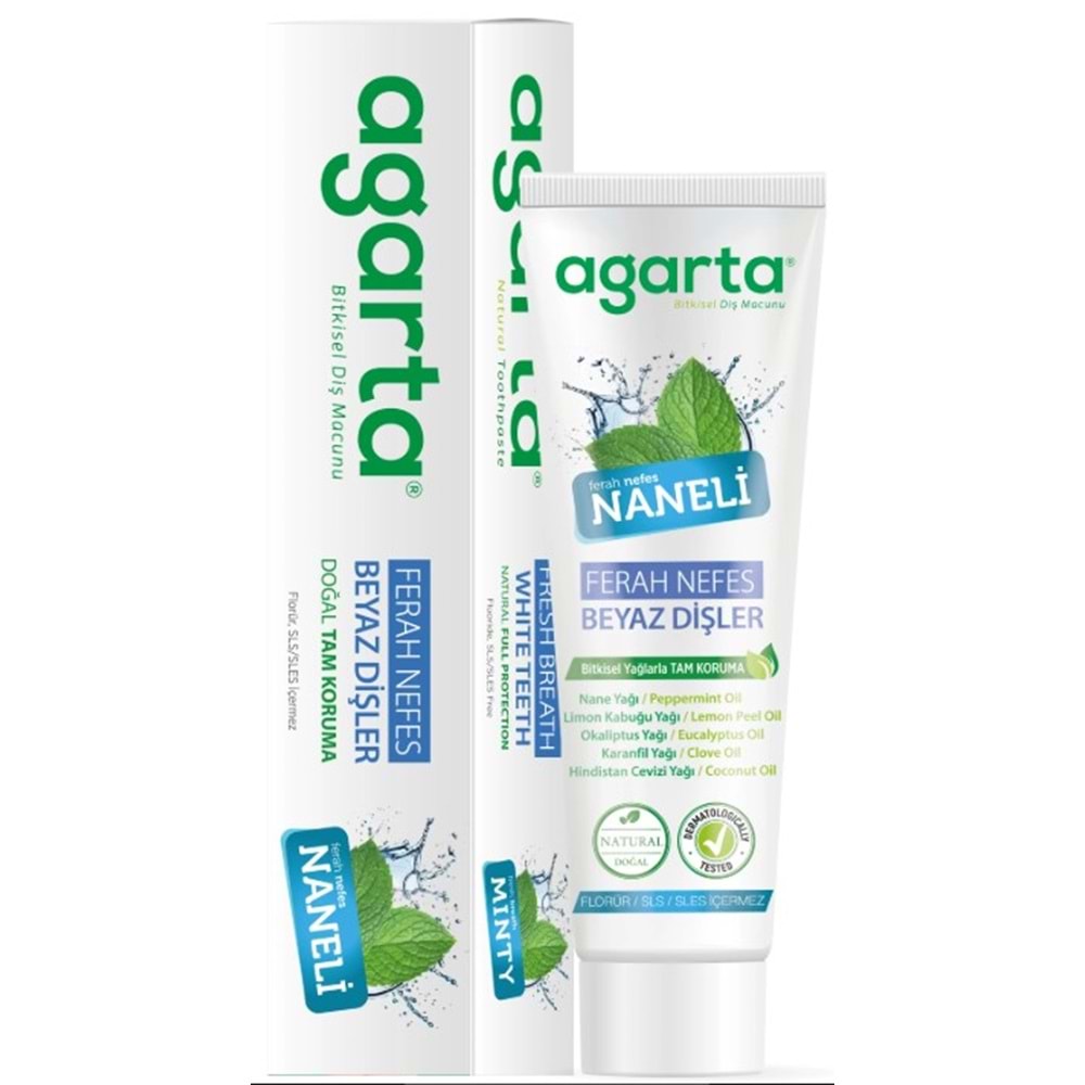 Agarta Bitkisel Diş Macunu Ferah Nefes Beyaz Dişler Naneli 100Ml