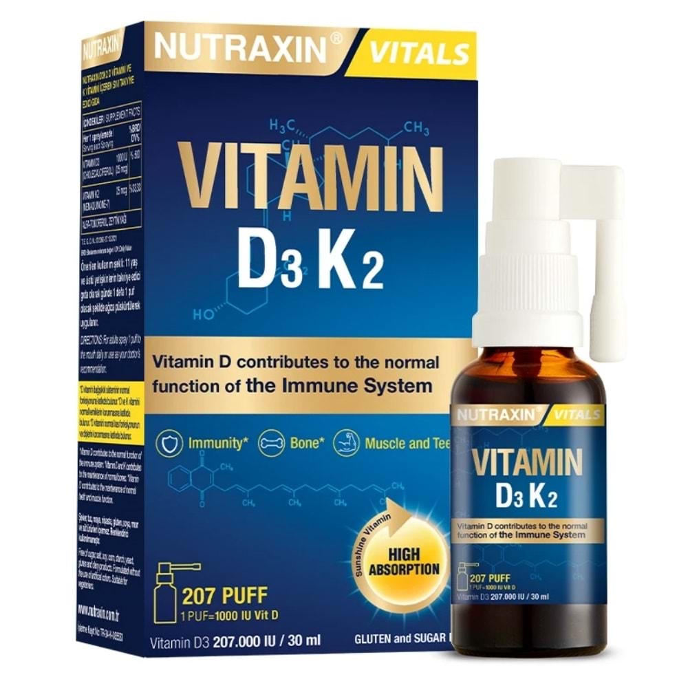 Nutraxin D3K2 Takviye Edici Sprey 30 mL