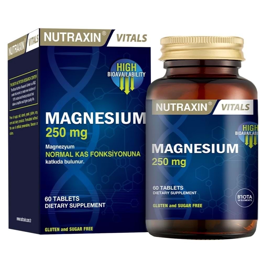 Nutraxin Magnezyum Sitrat 250 mg Takviye Edici Gıda 60 Tablet