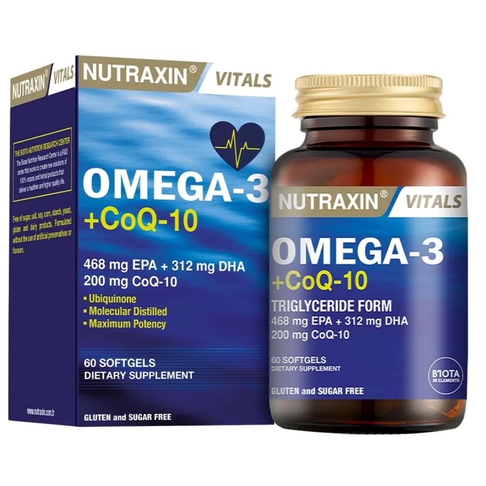 Nutraxin Omega-3 ve CoQ-10 Balık Yağı Takviye Edici 60 Softjel
