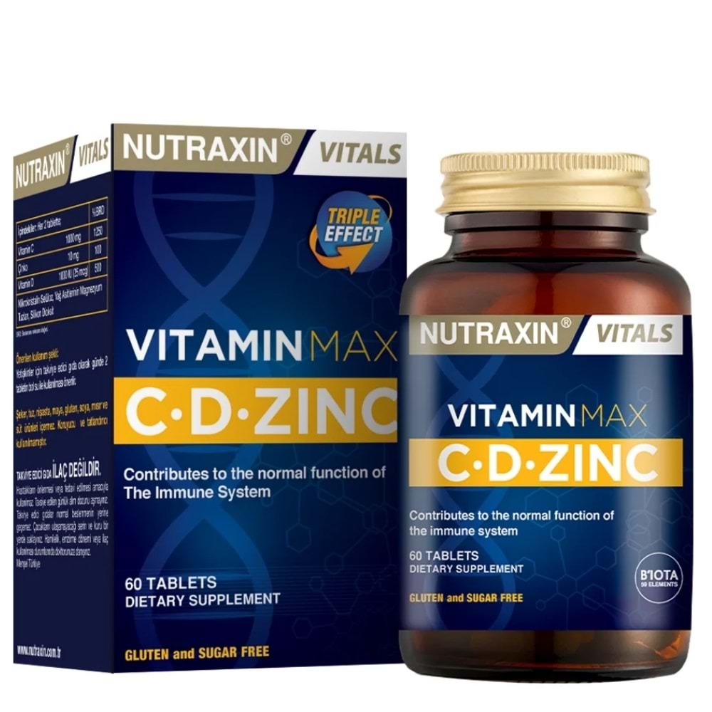 Nutraxin Vitamin Max C, D ve Çinko içeren Takviye Edici Gıda 60 Tablet