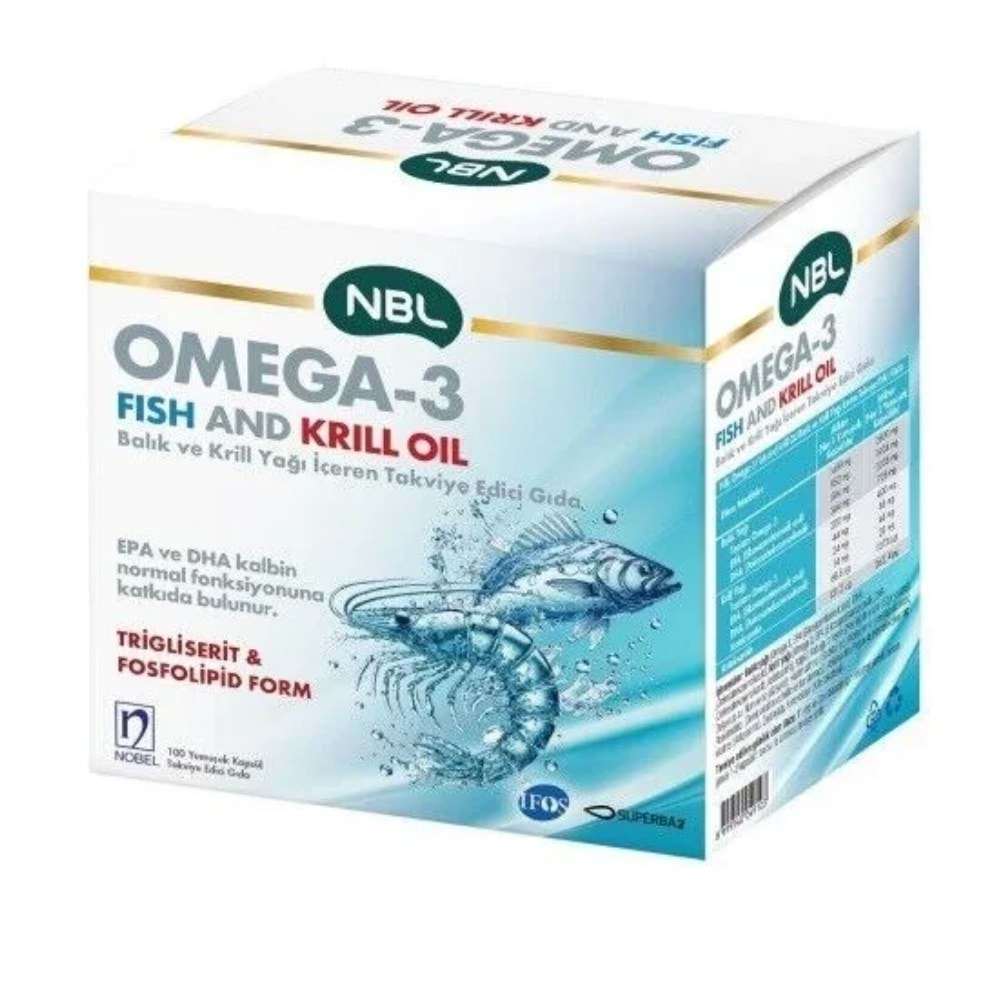 NBL Omega-3 Balık ve Krill Yağı İçeren Takviye Edici Gıda 100 Kapsül
