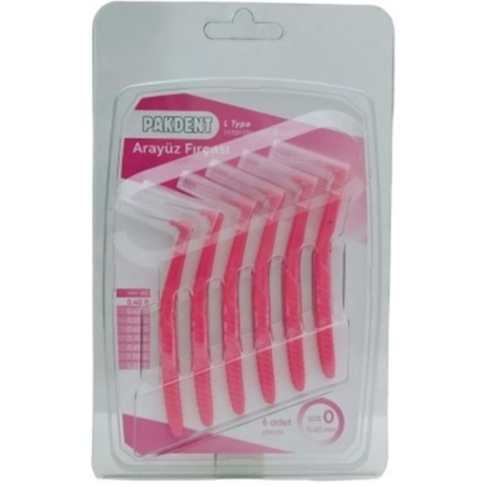 Pakdent Arayüz Fırçası L Type 6Lı Sıze:0 0.40mm Pembe