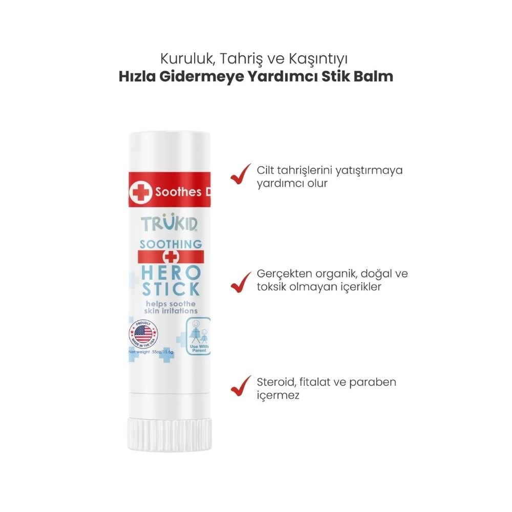 TruKid Hero Stick Kuruluk, Tahriş ve Kaşıntı Giderici Balm 15.6 gr