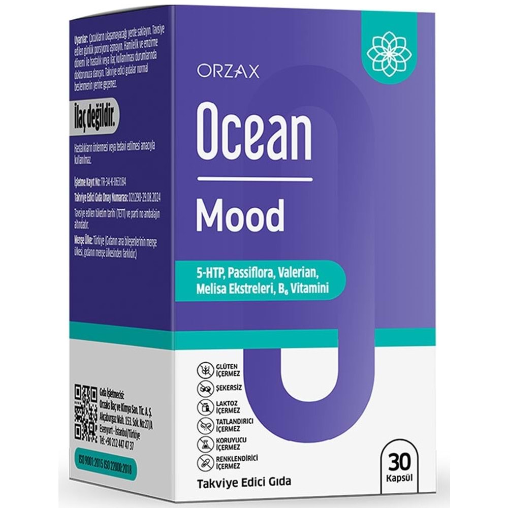 Ocean Mood Valerian, 5-HTP, Passiflora, Melisa Ekstreleri İçeren 30 Kapsül