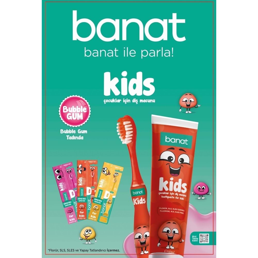 Banat Kids Süper İkili Diş Macunu ve Fırça Seti (50 mL, Yumuşak)