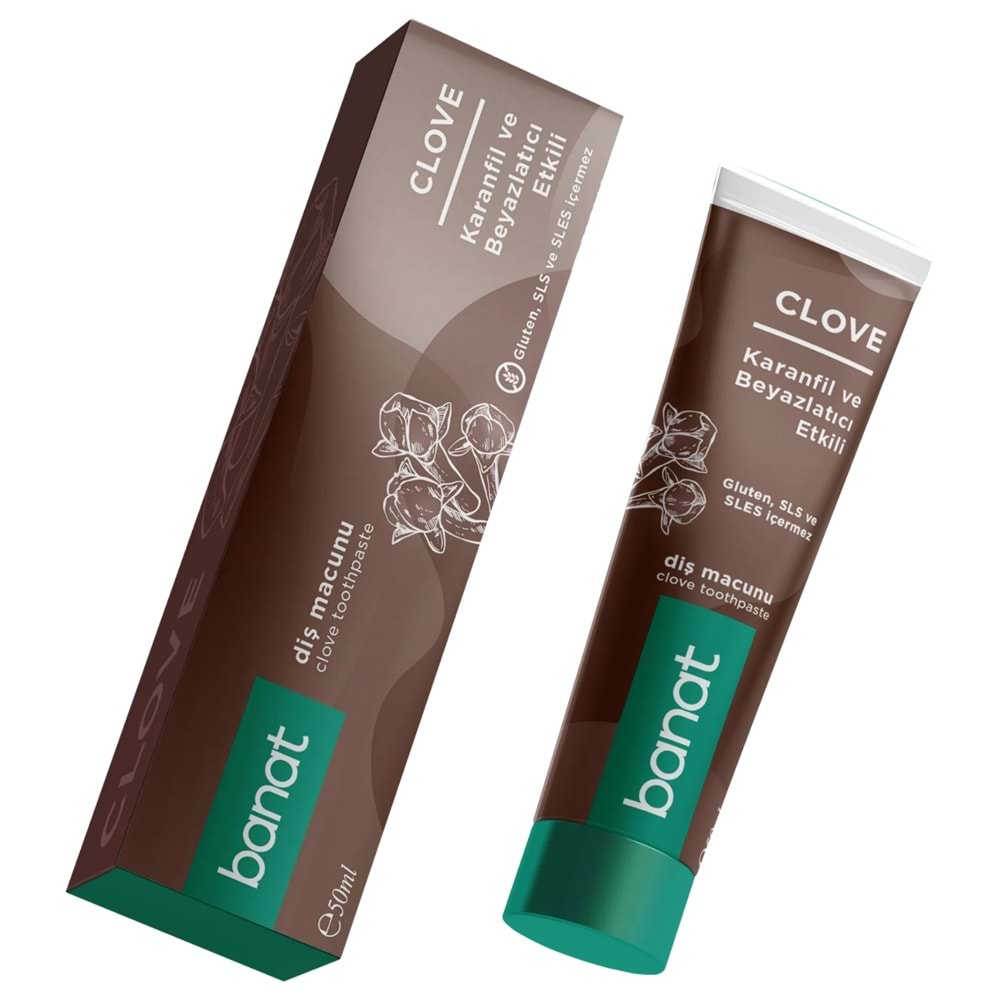 Banat Clove Karanfil ve Beyazlatıcı Etkili Diş Macunu 50 mL, 2Li Paket