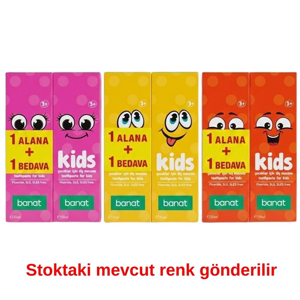 Banat Kids Diş Macunu 50 mL, +3 Yaş, 2Li Paket