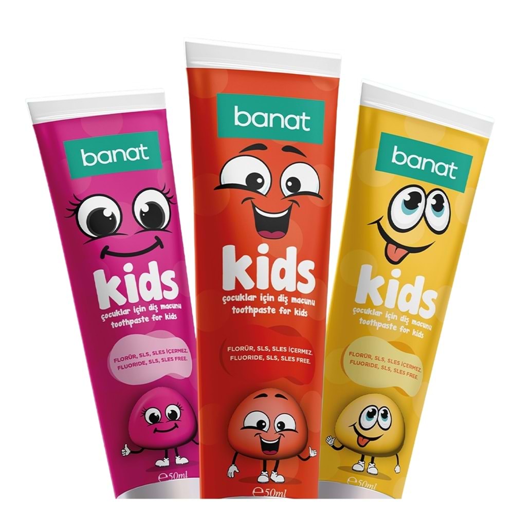 Banat Kids Diş Macunu 50 mL, +3 Yaş, 2Li Paket