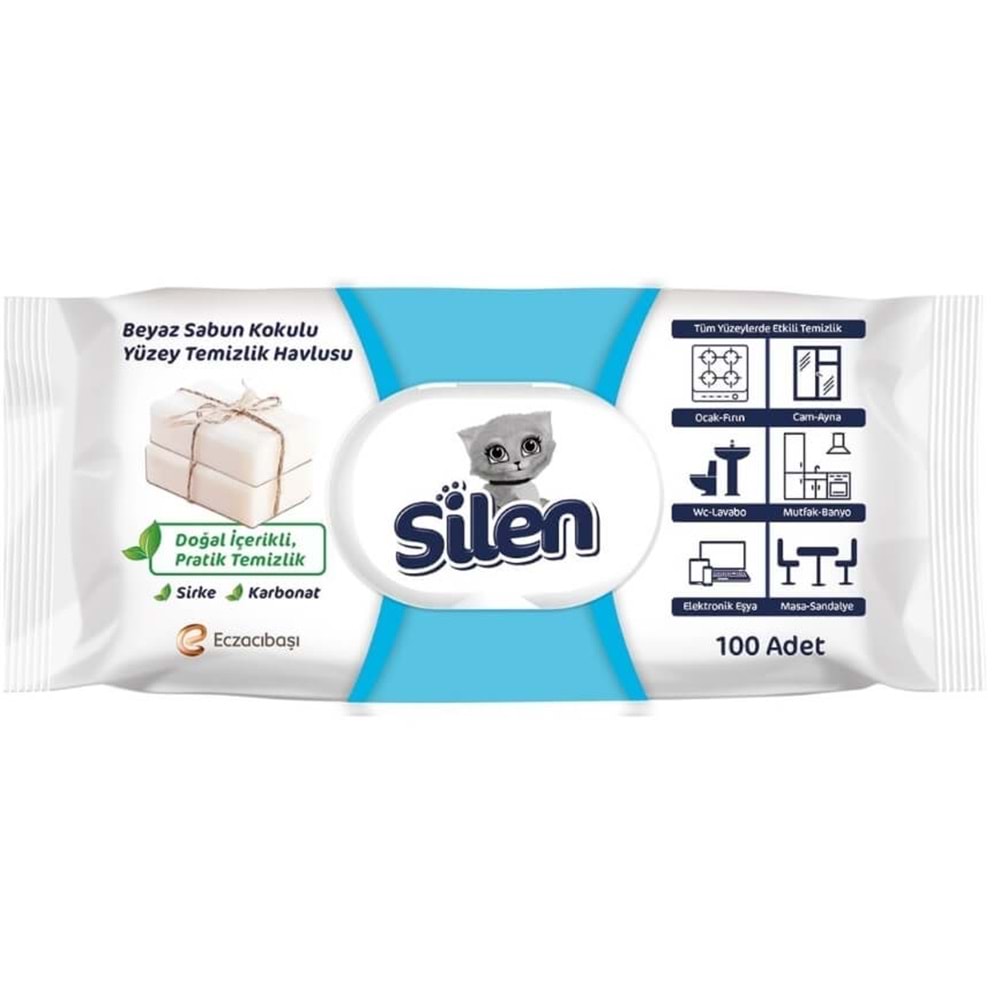 Silen Yüzey Temizlık Havlusu Beyaz Sabun-Sirke-Karbonat 100Lü