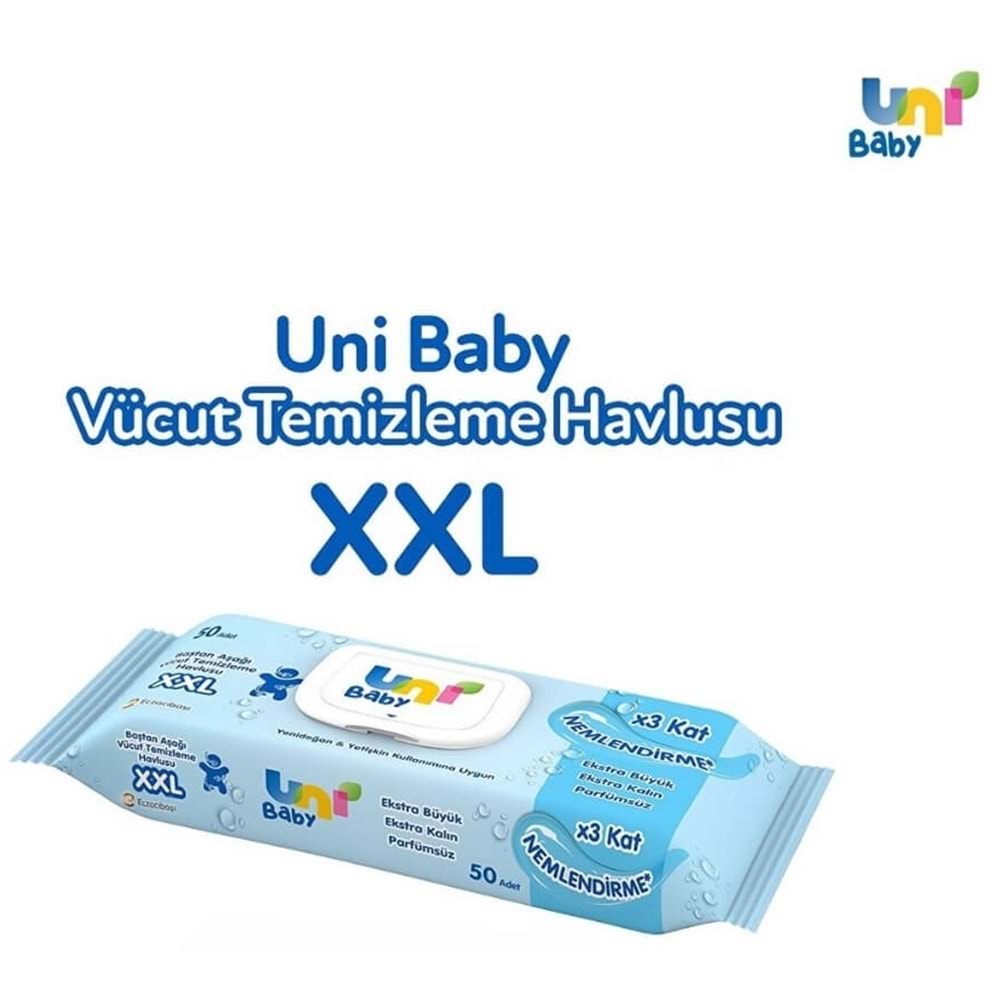 Uni Baby Vücut Temizleme Mendili XXL 50Li