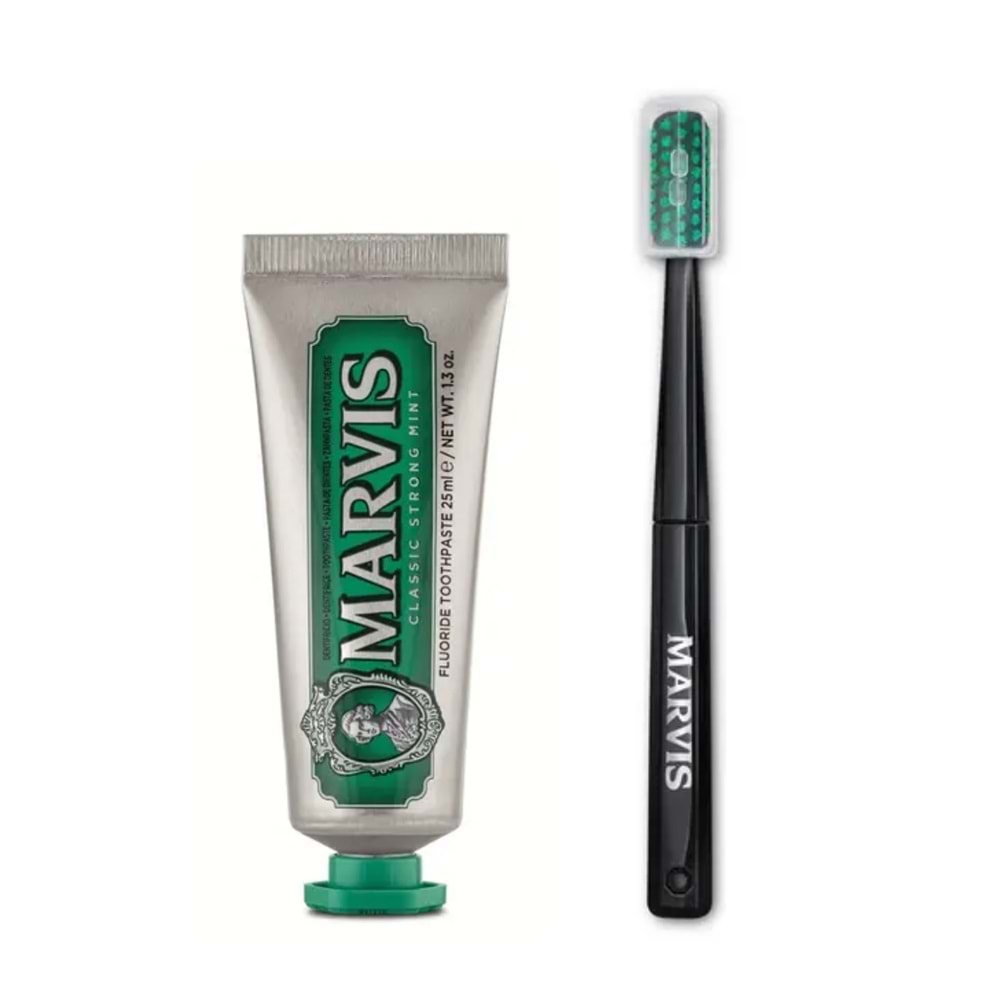 Marvis Travel Set (Classic Strong Mint 25 mL Diş Macunu + Diş Fırçası)