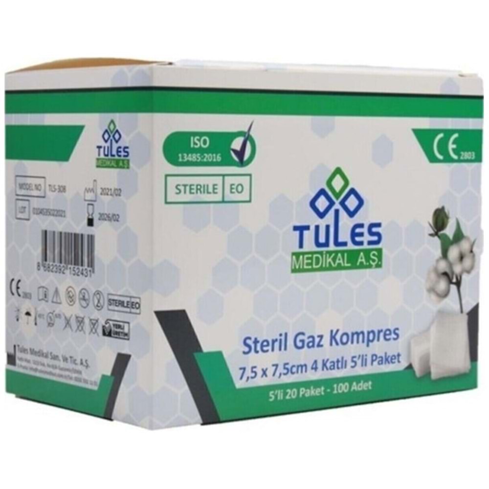 Tules Steril Gaz Kompres 7,5*7,5cm 100Lü (5*20)