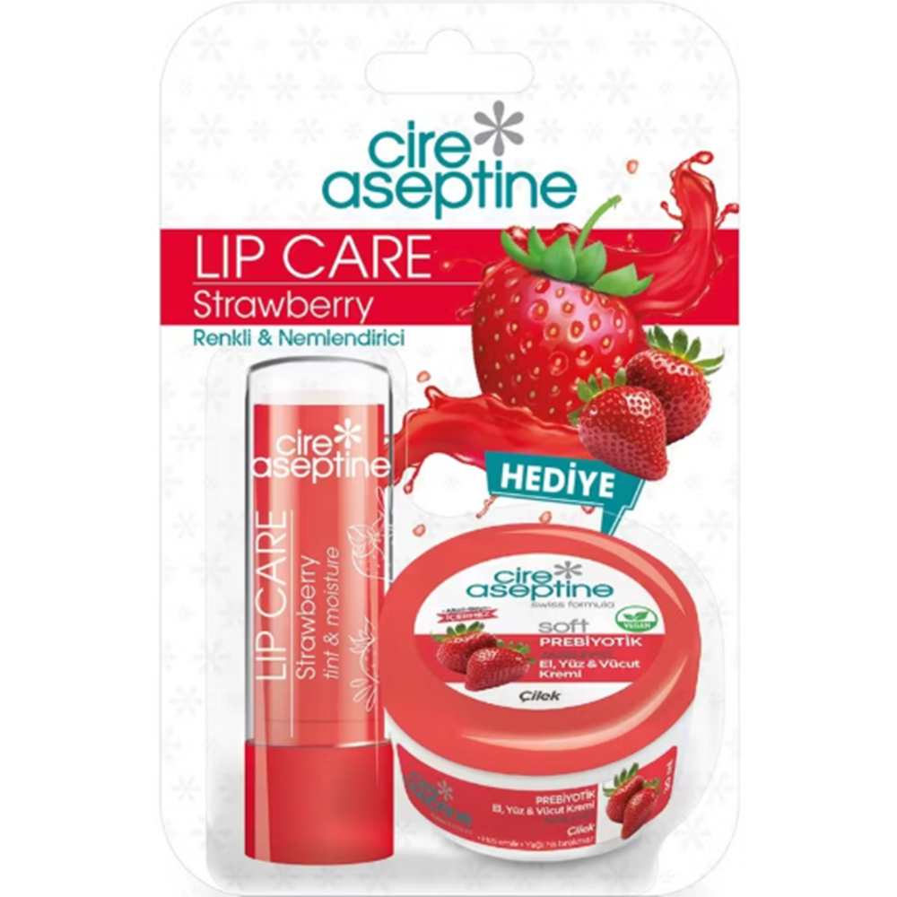 Cire Aseptine StrawBerry Lip Stick 4,5gr + StrawBerry El Kremi 30 Ml