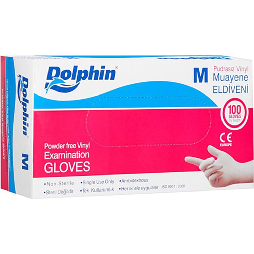 Dolphin Pudrasız Vinil Eldiven Medium 100Lü