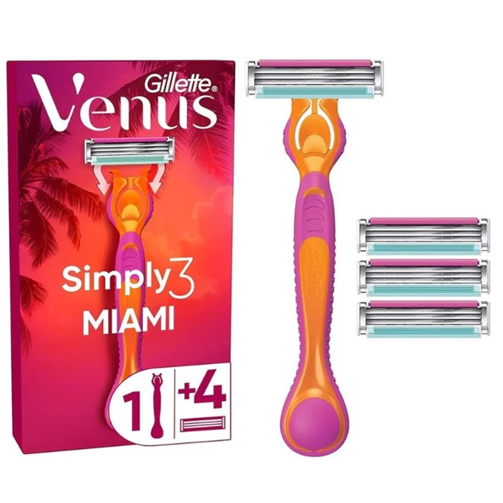 Gillette Venüs Simply3 Miami Tıraş Bıçağı 3 Bıçaklı + 4 Yedek Başlık