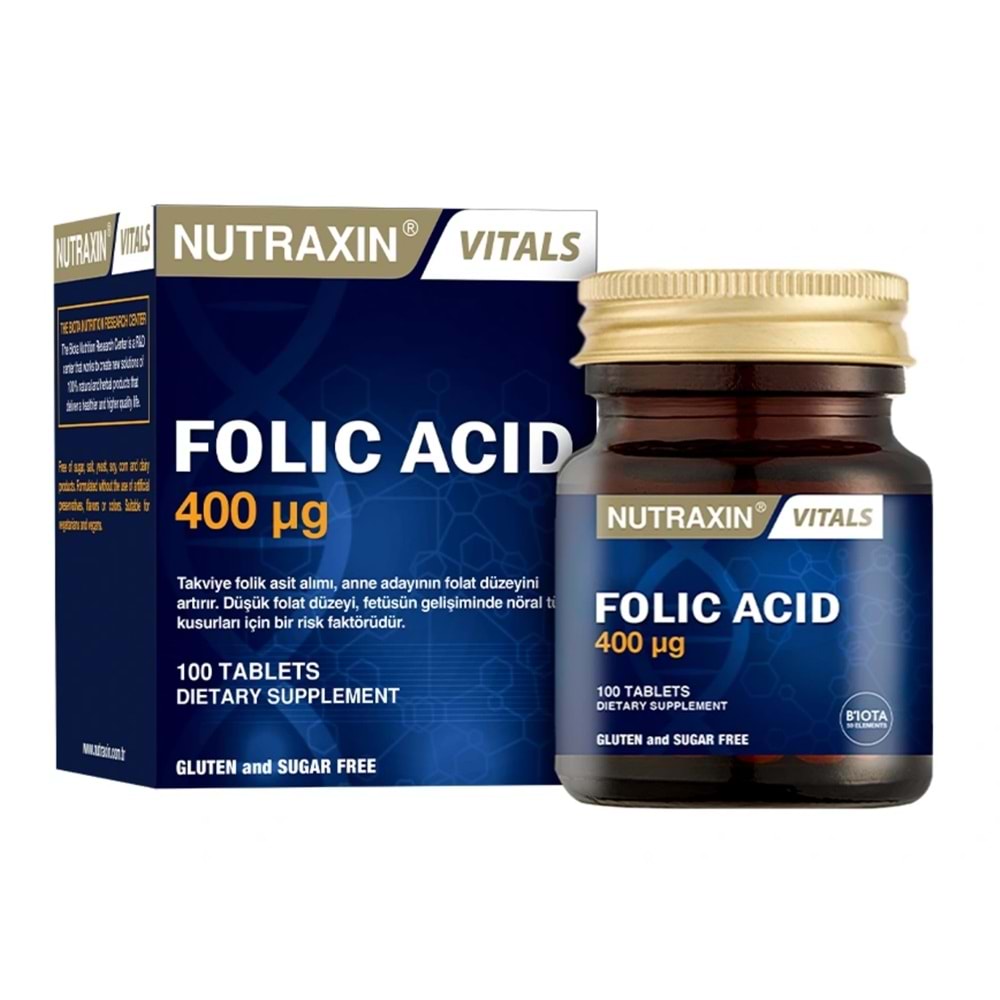Nutraxin Folik Asit 100 Tablet 400mcg Takviye Edici Gıda